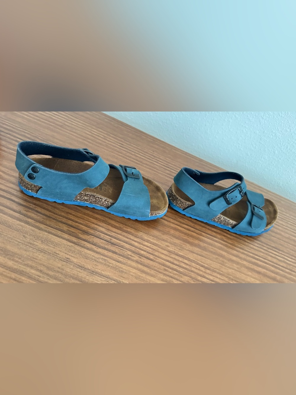 Turquoise Suede Kids Buckle Sandals - Goldenstar - Picture 5 of 8